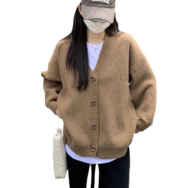 Damen Oversized Strickjacke Große Knöpfe Lässiger Schnitt Beige