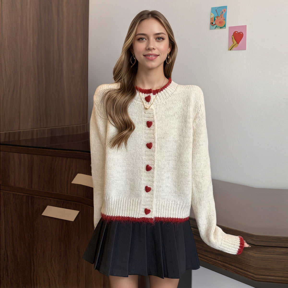 Damen Strickcardigan mit Herzknöpfen Eveloria - Eveloria