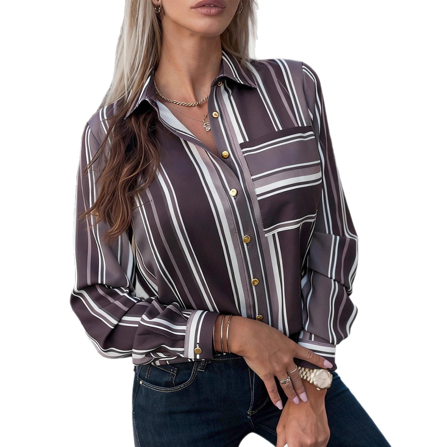 Damen Bluse mit feinen Streifen und klassischem Kragen Elegant