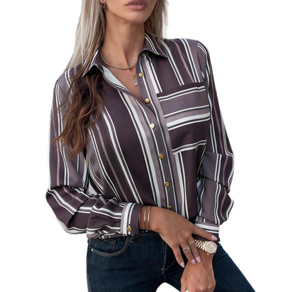 Damen Bluse mit feinen Streifen und klassischem Kragen Elegant