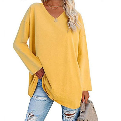 Damen Sweatshirt V-Ausschnitt Langärmlig Asymmetrisch Grau Eveloria