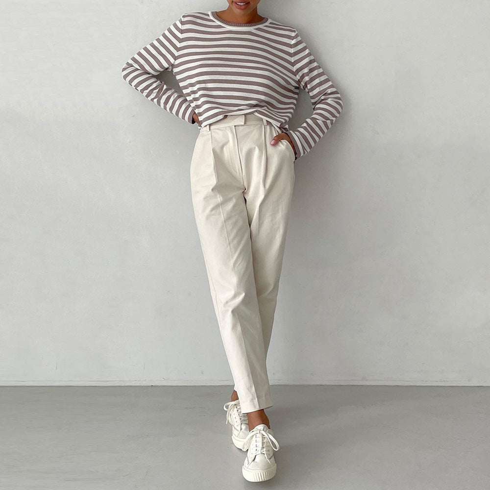 Damen Langarmshirt Geringeltes Muster Eveloria