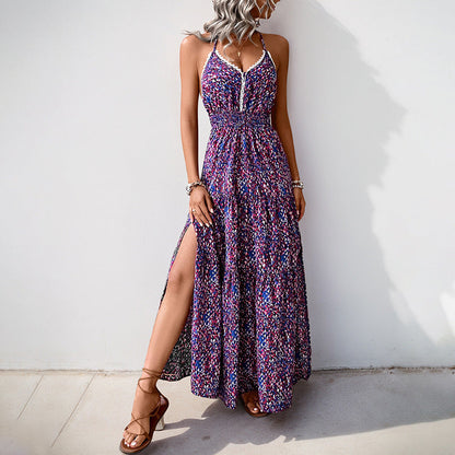 Damen Maxikleid Rüschenmuster V-Ausschnitt Eveloria