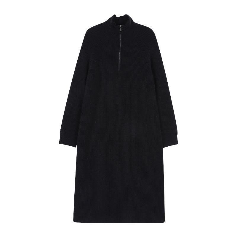 Damen Strickkleid Hochkragen Reißverschluss Eveloria