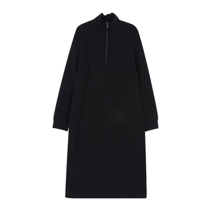 Damen Strickkleid Hochkragen Reißverschluss Eveloria