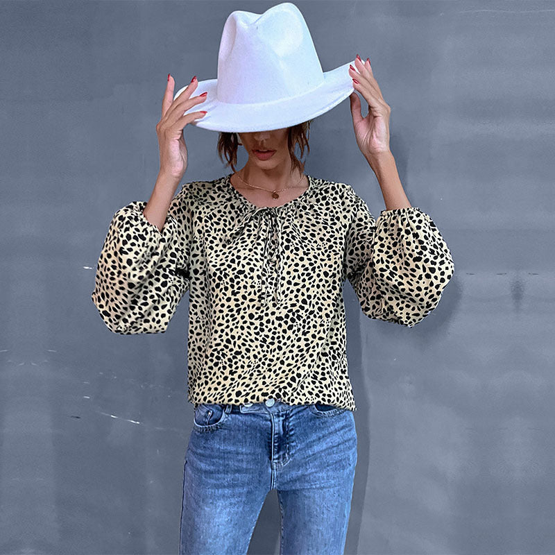 Damen Bluse Rüschendetails Animalmuster Eveloria