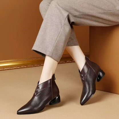 Eveloria Damen Stiefeletten Leder Spitz Texturiert