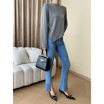 Damen Weite Jeanshose Lässiger Schnitt Hochwertig Blau Eveloria