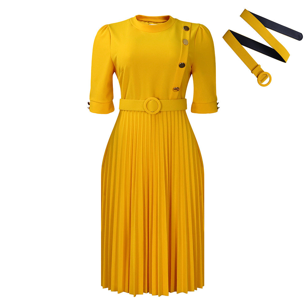 Damen Plissee-Kleid Tailliert Knopfdetails Eveloria