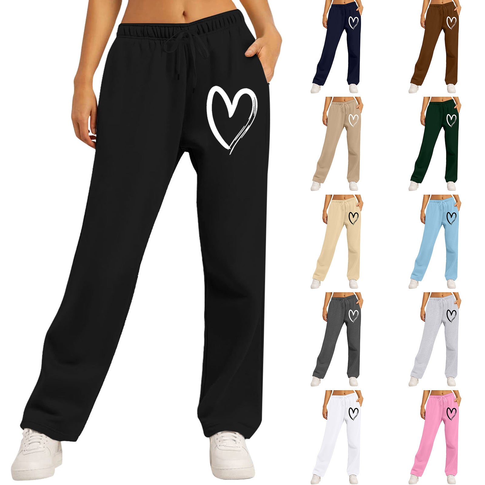 Damen Freizeithose Elastischer Bund Herzmotiv Schwarz Eveloria - Eveloria