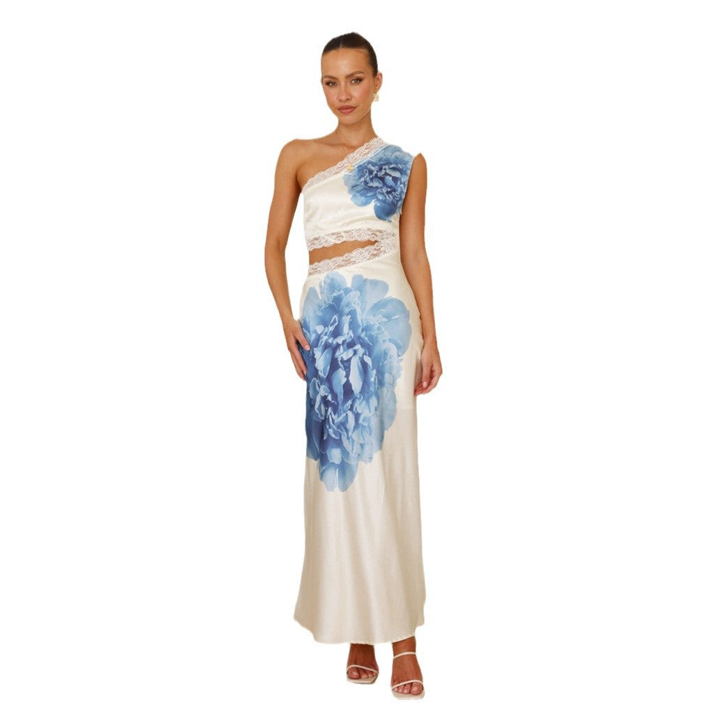 Damen Abendkleid Asymmetrisch Spitze Eveloria