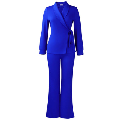 Damen Blazer-Set Weites Bein Modischer Gürtel Eveloria