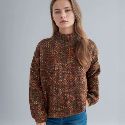Damen Grobstrickpullover Hochgeschlossener Kragen Luftig Grau Eveloria