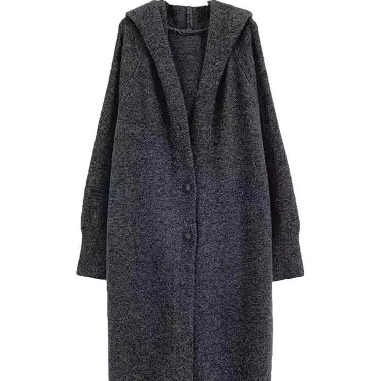 Damen Strickmantel Lässig Kapuze Weite Ärmel Beige