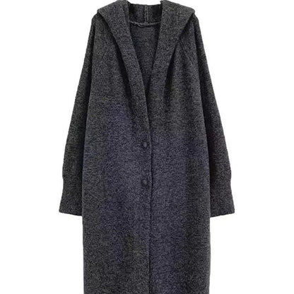 Damen Strickmantel Lässig Kapuze Weite Ärmel Beige
