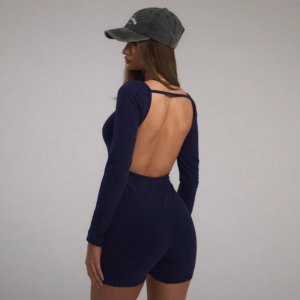 Damen Langarm-Bodysuit Figurbetont U-Ausschnitt Eveloria