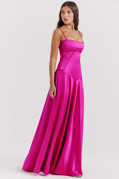 Damen Satin Maxikleid mit Trägern Figurbetont Eveloria