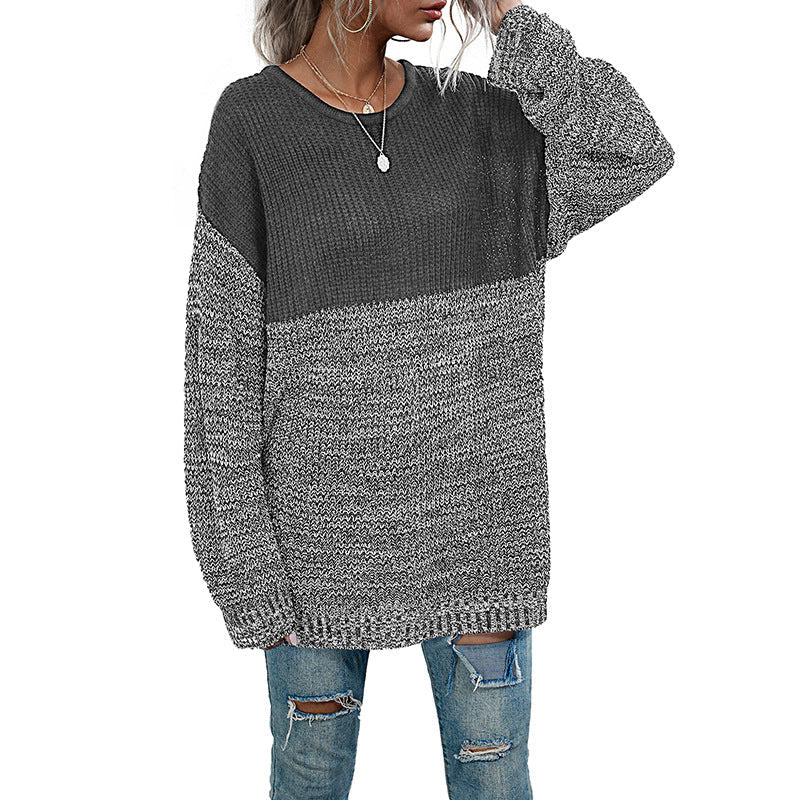 Damen Strickpullover Oversized Lässig Farbkontrast