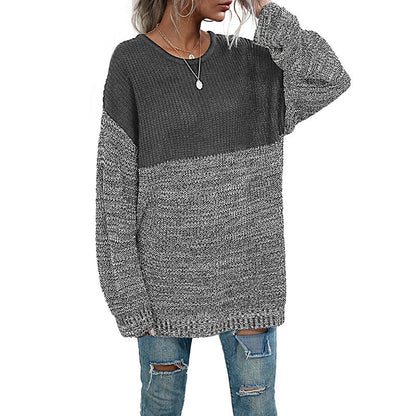 Damen Strickpullover Oversized Lässig Farbkontrast