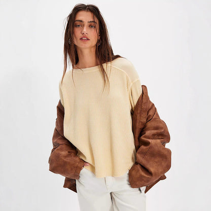 Damen Oversized Pullover Strukturiert Beige
