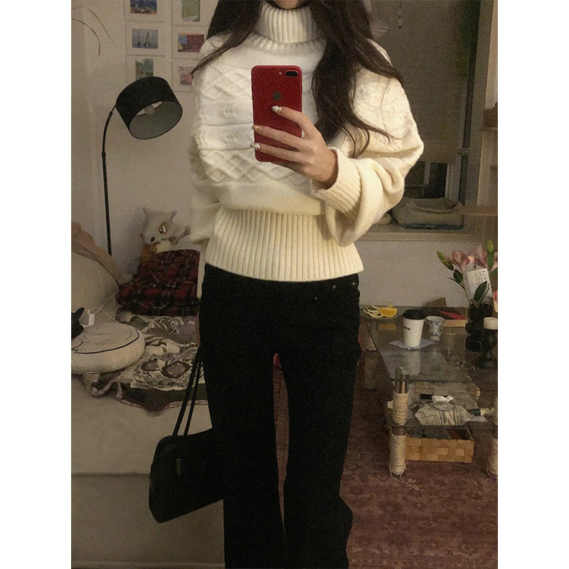 Damen Oversized Strickpullover Hohler Kragen Strukturiert Eveloria - Eveloria