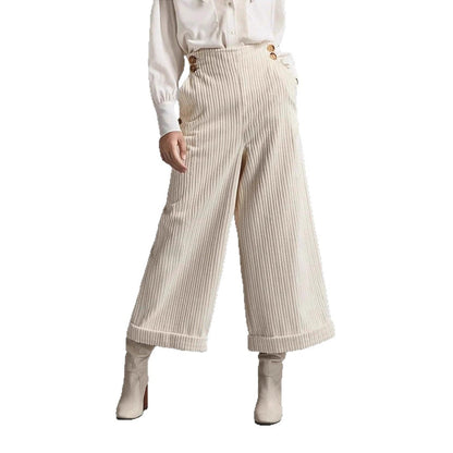 Damen Cordhose Weit Dekorative Knöpfe Eveloria