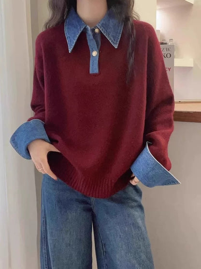Damen Pullover Sportkragen Weich Eveloria