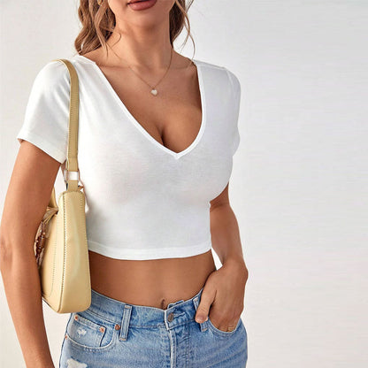 Damen T-Shirt V-Ausschnitt Cropped Elegant Eveloria