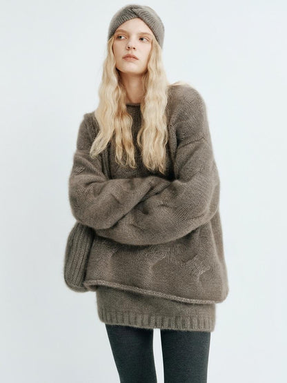 Damen Oversized-Pullover Mohair Kuschelig Beige