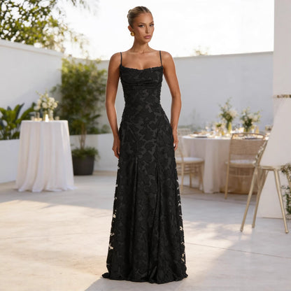 Damen Maxikleid Schimmerndes Blumenmuster Spaghettiträger Elegant