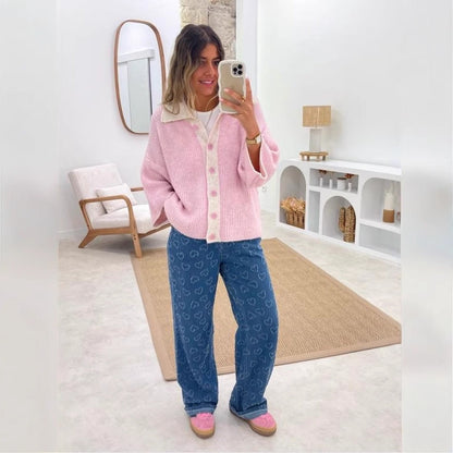 Damen Weite Jeanshose Floralmuster Eveloria