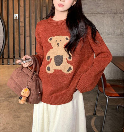 Damen Strickpullover Bär Motiv
