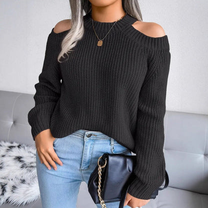 Damen Off-The-Shoulder Strickpullover Rippstruktur