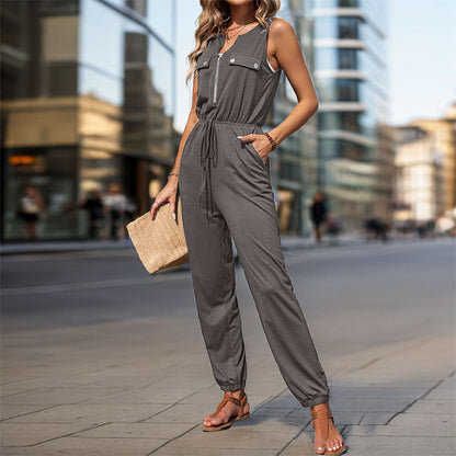 Damen Jumpsuit mit Taschen und verstellbarem Taillenzug