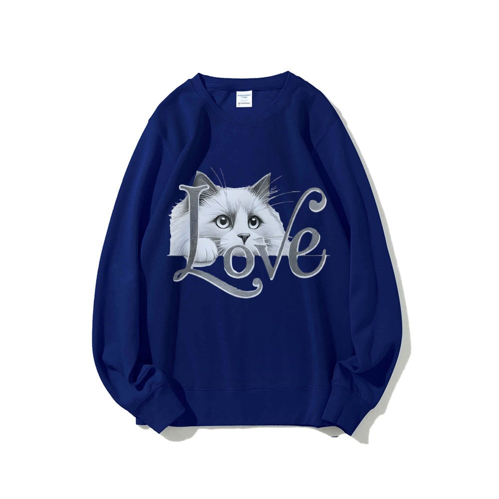 Damen Sweatshirt Katzenmotiv Lässig Grau Eveloria
