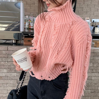 Damen Grobstrickpullover Hochkragen Französischer Look Eveloria - Eveloria