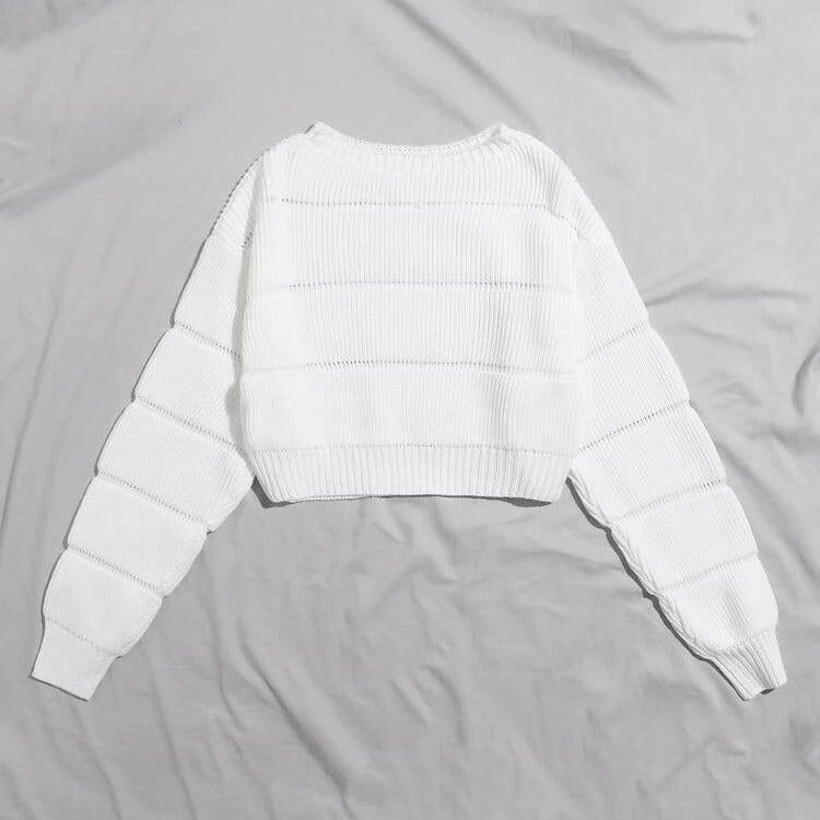 Damen Crop-Pullover Weich Strukturiertes Design Grau Eveloria