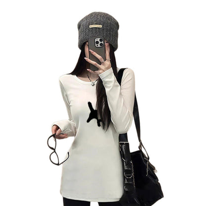 Damen T-Shirt Langarm Rundhals Elegant Weiße Farbe Eveloria