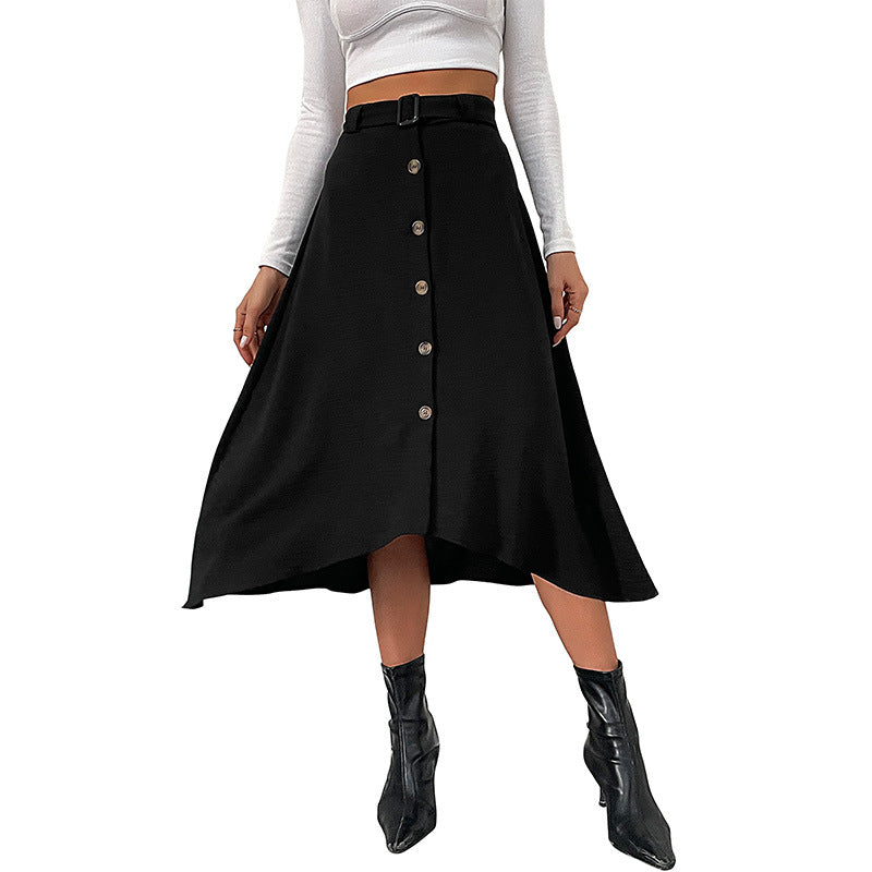Damen Midi-Rock mit Knöpfen und Taillengürtel Eveloria