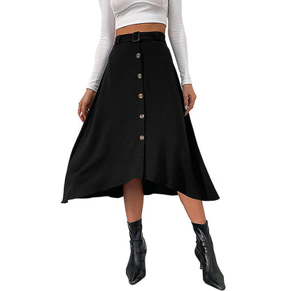 Damen Midi-Rock mit Knöpfen und Taillengürtel Eveloria