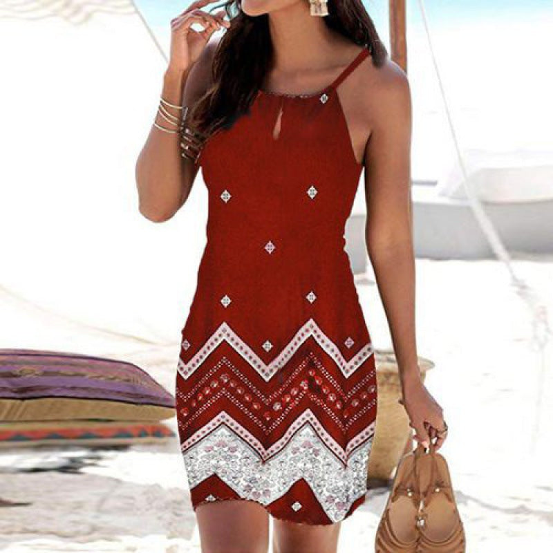 Damen Minikleid Tribal-Print Verstellbare Träger Sommerlich Eveloria