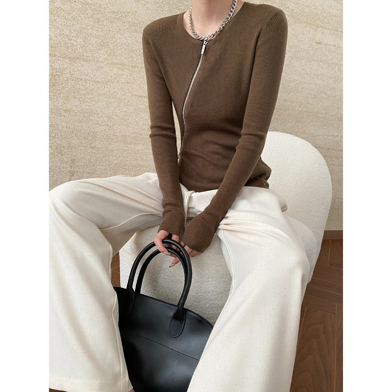 Damen Strickpullover Reißverschluss Slim Fit Eveloria - Eveloria