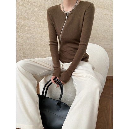 Damen Strickpullover Reißverschluss Slim Fit Eveloria - Eveloria