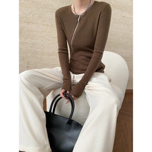 Damen Strickpullover Reißverschluss Slim Fit Eveloria - Eveloria