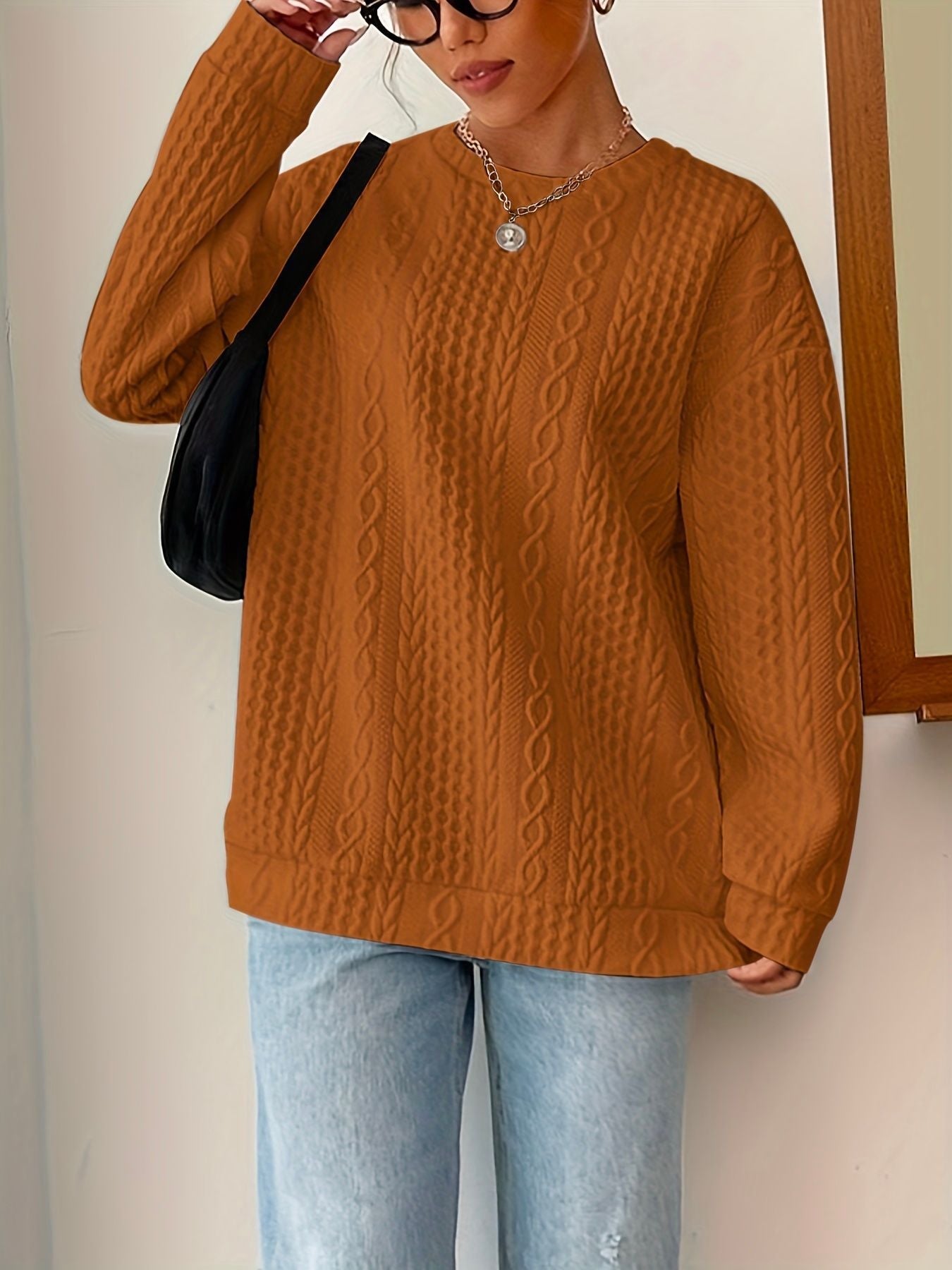 Damen Strickpullover Struktur Optik Lässig