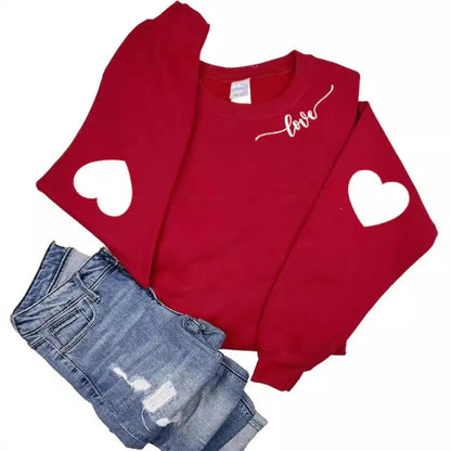 Damen Sweatshirt Herzen-Design Lässiger Schnitt Grau