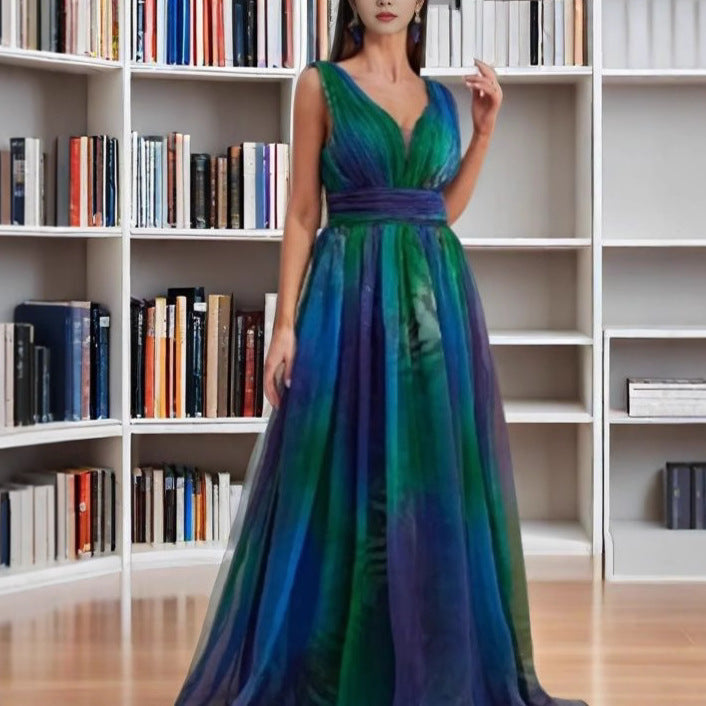 Damen Abendkleid Tüll V-Ausschnitt Schwarzeveloria - Eveloria