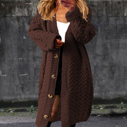 Damen Grobstrickjacke Strukturiertes Zopfmuster Knöpfe Beige