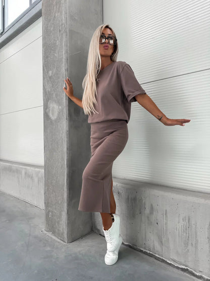 Damen Skirt und T-Shirt Set Bequem Eveloria