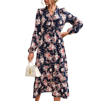 Damen Maxikleid Florales Volantdesign Eveloria